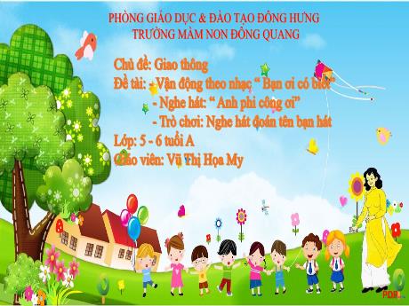 Bài giảng Chủ đề: Giao thông - Đề tài Vận động theo nhạc “Bạn ơi có biết” + Nghe hát: “Anh phi công ơi” + Trò chơi: Nghe hát đoán tên bạn hát