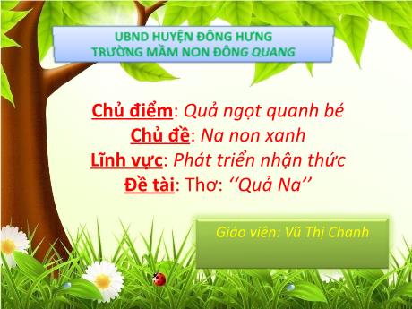 Bài giảng Chủ điểm: Quả ngọt quanh bé - Chủ đề: Na non xanh - Lĩnh vực: Phát triển nhận thức - Đề tài: Thơ: ‘‘Quả Na’’