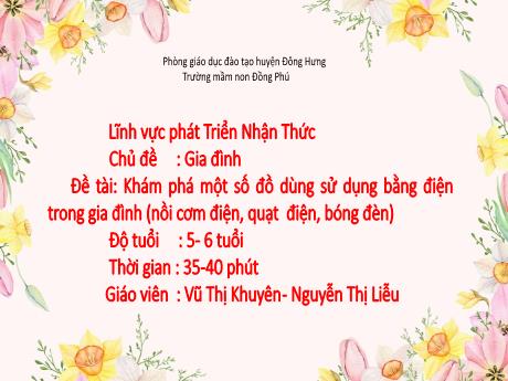 Bài giảng Khám phá một số đồ dùng sử dụng bằng điện trong gia đình (nồi cơm điện, quạt điện, bóng đèn)