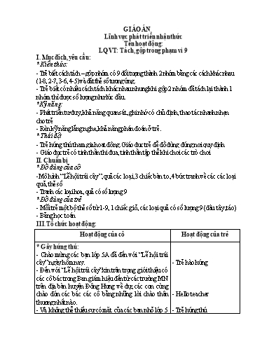 Bài giảng Làm quen với Toán: Tách, gộp trong phạm vi 9