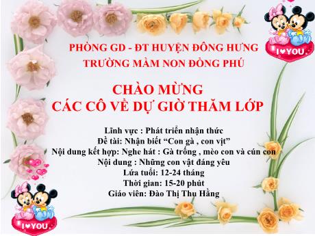 Bài giảng Nhận biết Con gà, con vịt - Lĩnh vực: Phát triển nhận thức