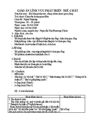 Giáo án Bò bằng bàn tay cẳng chân chui qua cổng - Trò chơi: Chuyền bóng qua đầu - Chủ đề: Nghề Nghiệp