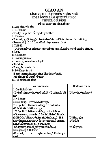 Giáo án Chủ đề: Gia đình - Đề tài: Thơ: “em yêu nhà em”