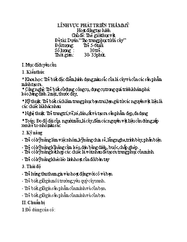 Giáo án Chủ đề: Thế giới thực vật - Đề tài: Dự án “Tạo trang phục từ lá cây”