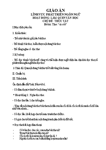 Giáo án Chủ đề: Thực vật - Đề tài: Thơ: “cà rốt”