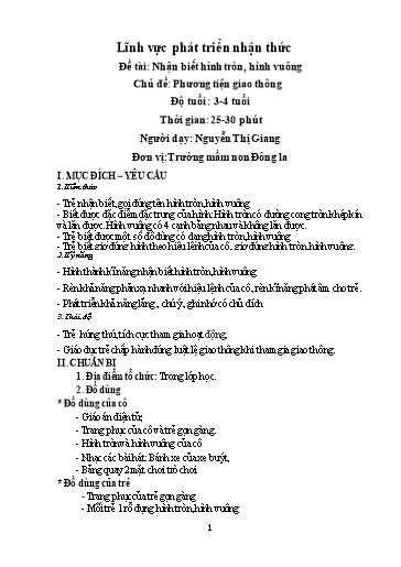 Giáo án Đề tài: Nhận biết hình tròn, hình vuông - Chủ đề: Phương tiện giao thông