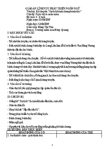 Giáo án Kể chuyện “Sự tích bánh chưng bánh dày” - Chủ đề: Ngày tết và mùa xuân