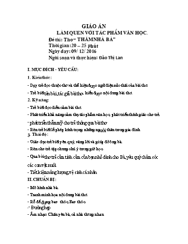 Giáo án Làm quen với tác phẩm văn học - Đề tài Thơ “thăm nhà bà”