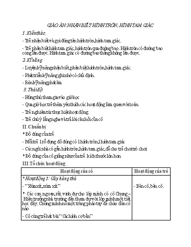 Giáo án Nhận biết hình tròn, hình tam giác - Chủ đề: Toán học
