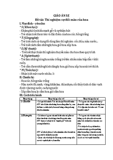 Giáo án Thí nghiệm sự đổi màu của hoa