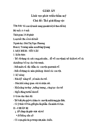 Giáo án Vẽ con vật nuôi xung quanh trẻ (vẽ theo Đề tài)