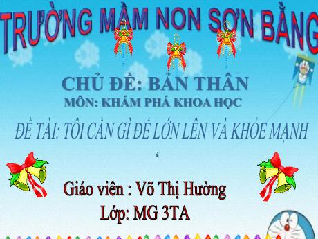 Bài giảng Giáo án Lớp MG 3 tuổi A - KPKH, Chủ đề: Bản thân - Đề tài: Tôi cần gì để lớn lên và khỏe mạnh - Năm học 2024-2025 (Võ Thị Hường)