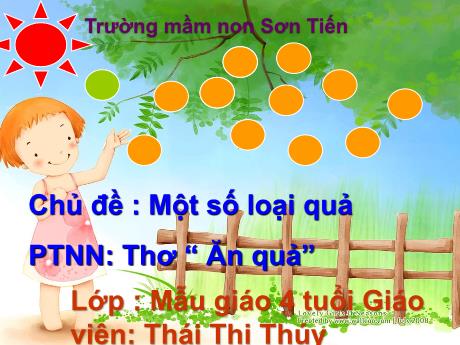 Bài giảng Mẫu giáo Lớp 4 tuổi - PTNN, Chủ đề: Một số loại quả - Thơ Ăn quả (Thái Thị Thúy)
