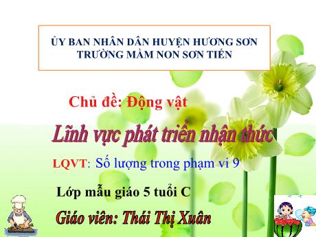 Bài giảng Mẫu giáo Lớp 5 tuổi - PTNT, Chủ đề: Động vật - Làm quen văn Toán: Số lượng trong phạm vi 9 (Thái Thị Xuân)