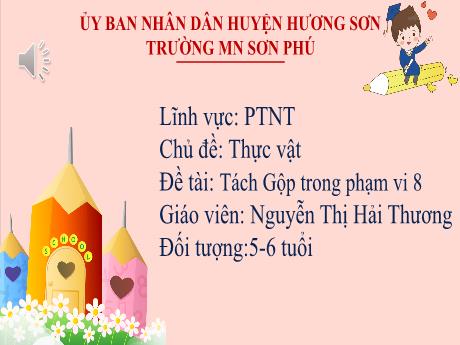 Bài giảng Mẫu giáo Lớp 5 tuổi - PTNT, Chủ đề: Thực vật - Đề tài: Tách, gộp trong phạm vi 8 (Nguyễn Thị Hải Thương)