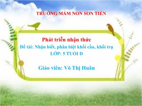 Bài giảng Mẫu giáo Lớp 5 tuổi - PTNT, Đề tài: Nhận biết, phân biết khối cầu, khối trụ (Võ Thị Huân)