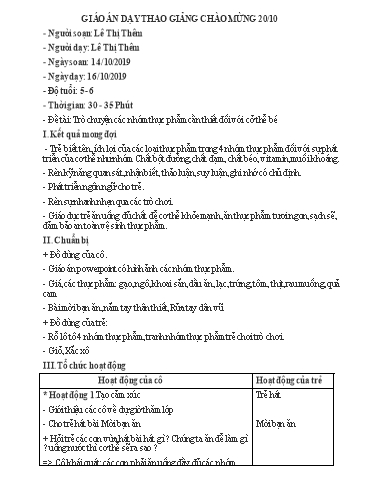 Giáo án dạy Thao giảng Chào mừng 20/10 Khối 5-6 tuổi