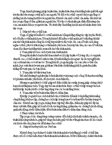 Giáo án Mầm non - Yoga là một phương pháp luyện tâm