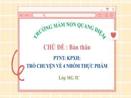 Bài giảng Giáo án Mầm non 5 tuổi - Chủ đề: Bản thân - PTNT: KPKH: Trò chuyện về 4 nhóm thực phẩm