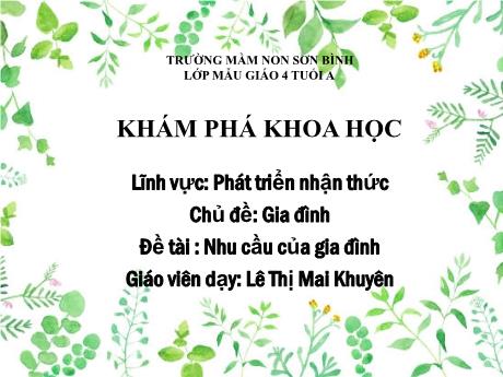 Bài giảng Giáo án MG Khối 4 tuổi - PTNT, KPKH, Chủ đề: Gia đình - Đề tài: Nhu cầu của gia đình - Năm học 2023-2024