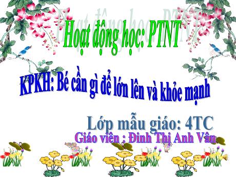 Bài giảng Mẫu giáo 4 tuổi C - PTNT, KPKH: Bé cần gì để lớn lên và khỏe mạnh