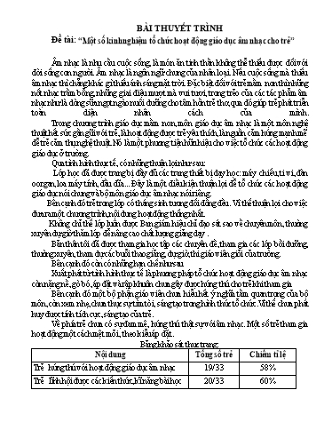 Bài thuyết trình Đề tài: Một số kinh nghiệm tổ chức hoạt động giáo dục âm nhạc cho trẻ (năm học 2019-2020)