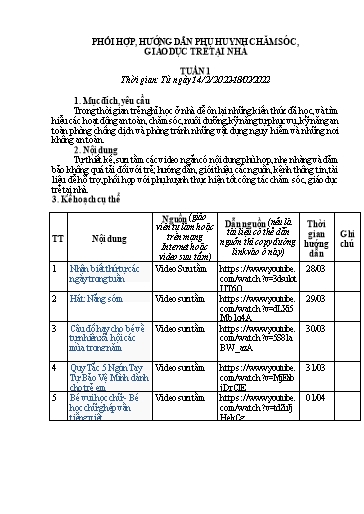 Giáo án Mầm non - Kế hoạch Tuần 1, Chủ đề: Các mùa ở quê em - Năm học 2021-2022 (Võ Thị Hoài)