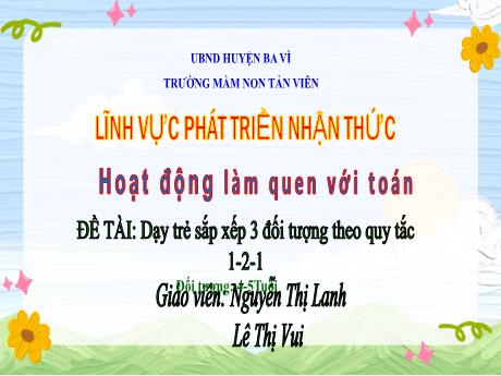 Bài giảng Lớp Chồi - Dạy trẻ sắp xếp 3 đối tượng theo quy tắc 1-2-1 - Nguyễn Thị Lanh - Lê Thị Vui