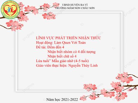 Bài giảng Lớp Chồi - Đếm đến 4 - Năm học 2021-2022 - Nguyễn Thùy Linh