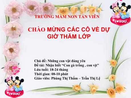 Bài giảng Lớp Nhà trẻ - Những con vật đáng yêu - Phùng Thị Thắm - Trần Thị Lệ