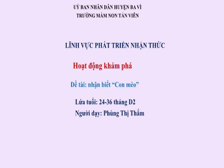 Bài giảng Lớp Nhà trẻ - Phát triển nhận thức - Hoạt động khám phá - Đề tài: Nhận biết “Con mèo” - Phùng Thị Thắm