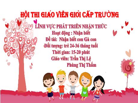 Bài giảng Lớp Nhà trẻ - Phát triển nhận thức - Nhận biết con Gà con - Trần Thị Lệ - Phùng Thị Thắm