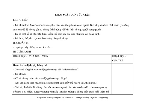Bộ giáo án Kỹ năng sống cho trẻ Mầm non – Trường Cao đẳng Sư phạm Trung ương