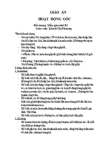Giáo án Lớp Chồi - Hoạt động góc - Khuất Thị Phượng
