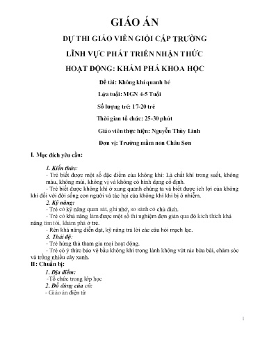 Giáo án Lớp Chồi - Phát triển nhận thức - Hoạt động khám phá khoa học - Nguyễn Thùy Linh
