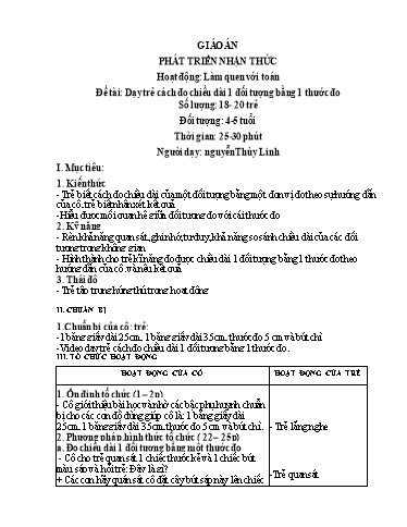 Giáo án Lớp Chồi - Phát triển nhận thức - Hoạt động: Làm quen với toán - Nguyễn Thùy Linh