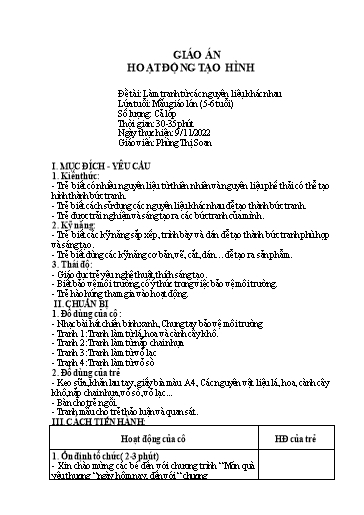 Giáo án Lớp Lá - Làm tranh từ các nguyên liêụ khác nhau - Năm học 2022-2023 - Phùng Thị Soan