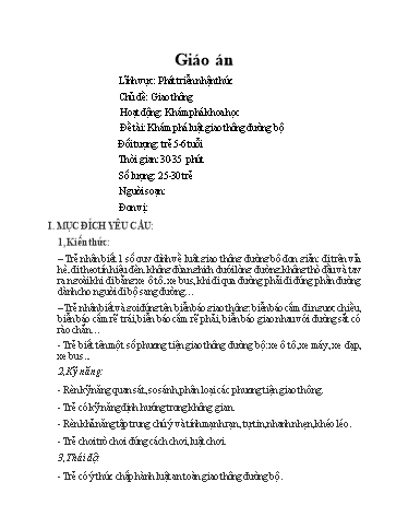 Giáo án Lớp Lá - Phát triển nhận thức - Chủ đề: Giao thông