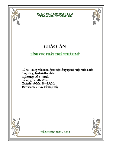 Giáo án Lớp Lá - Phát triển thẩm mỹ - Đề tài: Trang trí bưu thiếp từ một số nguyên vật liệu thiên nhiên - Tô Thị Thủy