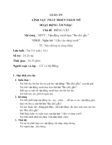Giáo án Lớp Lá - Phát triển thẩm mỹ - Hoạt động âm nhạc - Lê Thị Hằng