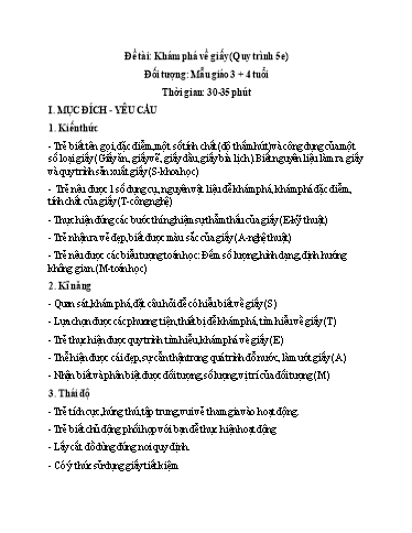 Giáo án Lớp Mầm - Đề tài: Khám phá về giấy (Quy trình 5e)