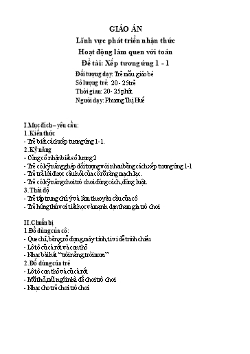 Giáo án Lớp Mầm - Phát triển nhận thức - Hoạt động làm quen với toán - Phương Thị Huế