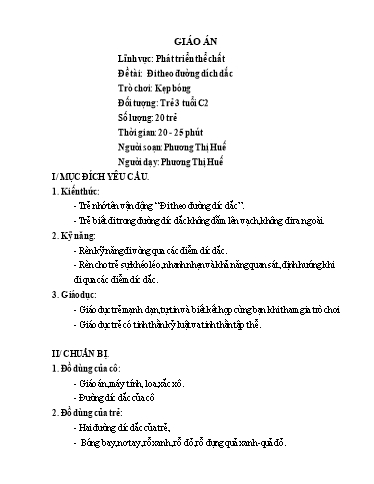 Giáo án Lớp Mầm - Phát triển thể chất - Đề tài: Đi theo đường dích dắc - Phương Thị Huế