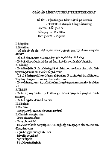 Giáo án Lớp Mầm - Phát triển thể chất - Đề tài: Vận động cơ bản: Bật về phía trước