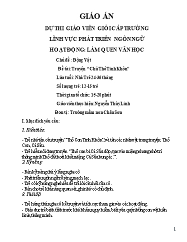 Giáo án Lớp Nhà trẻ - Chủ đề: Động Vật - Truyện “Chú Thỏ Tinh Khôn” - Nguyễn Thùy Linh