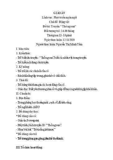 Giáo án Lớp Nhà trẻ - Phát triển ngôn ngữ - Đề tài: Truyện “ Thỏ ngoan” - Năm học 2020-2021 - Nguyễn Thị Minh Tâm