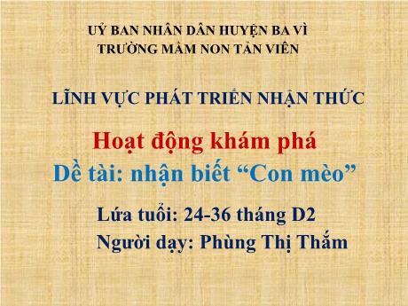 Giáo án Lớp Nhà trẻ - Phát triển nhận thức - Hoạt động khám phá - Nhận biết Con mèo - Phùng Thị Thắm