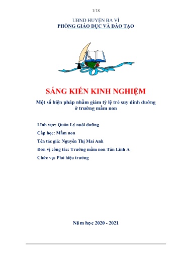 Sáng kiến kinh nghiệm Một số biện pháp nhằm giảm tỷ lệ trẻ suy dinh dưỡng ở trường mầm non - Nguyễn Thị Mai Anh