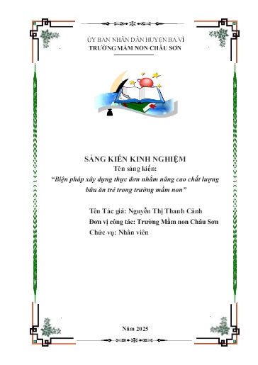 SKKN Biện pháp xây dựng thực đơn nhằm nâng cao chất lượng bữa ăn trẻ trong trường Mầm non - Nguyễn Thị Thanh Cảnh