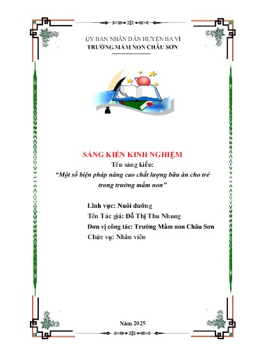 SKKN Một số biện pháp nâng cao chất lượng bữa ăn cho trẻ trong trường mầm non - Đỗ Thị Thu Nhung